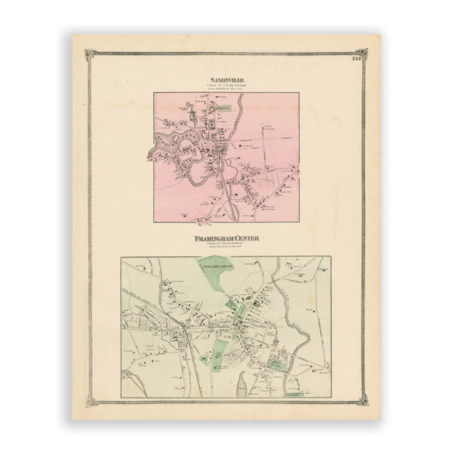 Saxonville and Framingham Center, Massachusetts Antique Map Reproduction