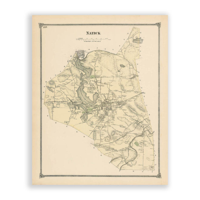 Natick, Massachusetts Antique Map Reproduction