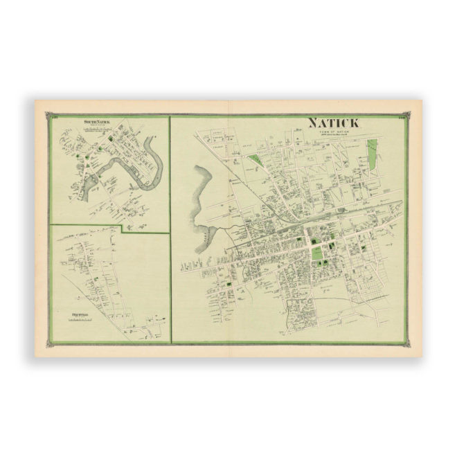 Natick Village, Massachusetts Antique Map Reproduction