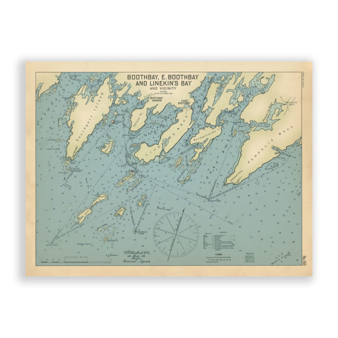 Booth Bay, Maine Antoque Nautical Chart Reproduction