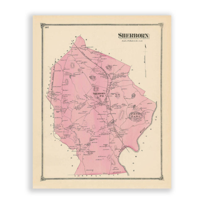 Sherborn, Massachusetts Antique Map Reproduction