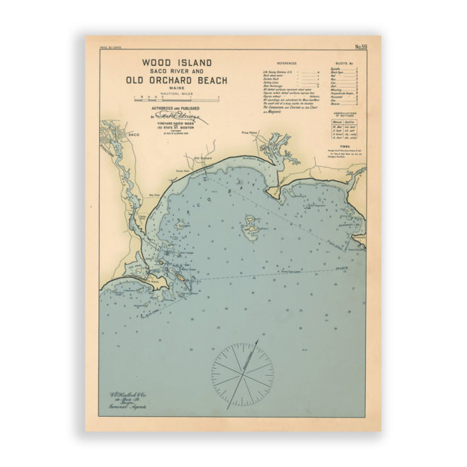 Old Orchard Beach and Wood Island, Maine Antique Nautical Chart Reproductional