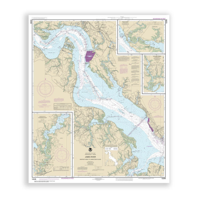 James River and Neport News, Virginia Nautical Chart Reproduction