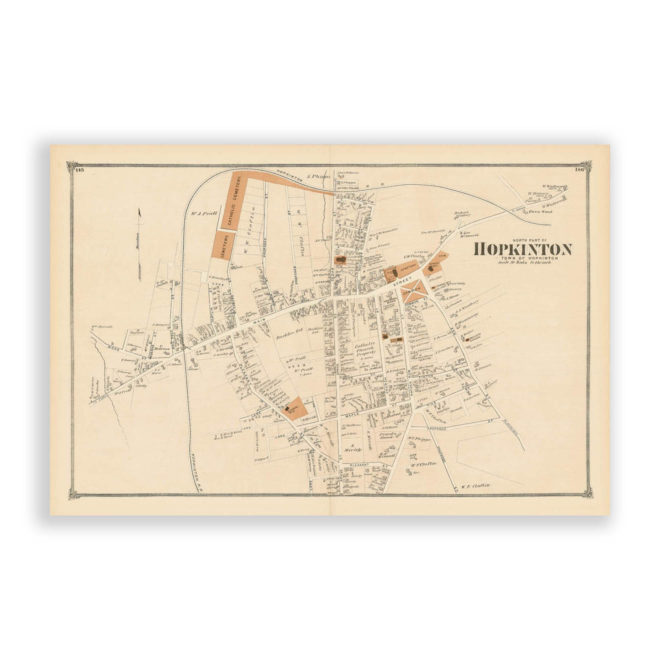 Hopkington Village - North, Massachusetts Antique Map Reproduction