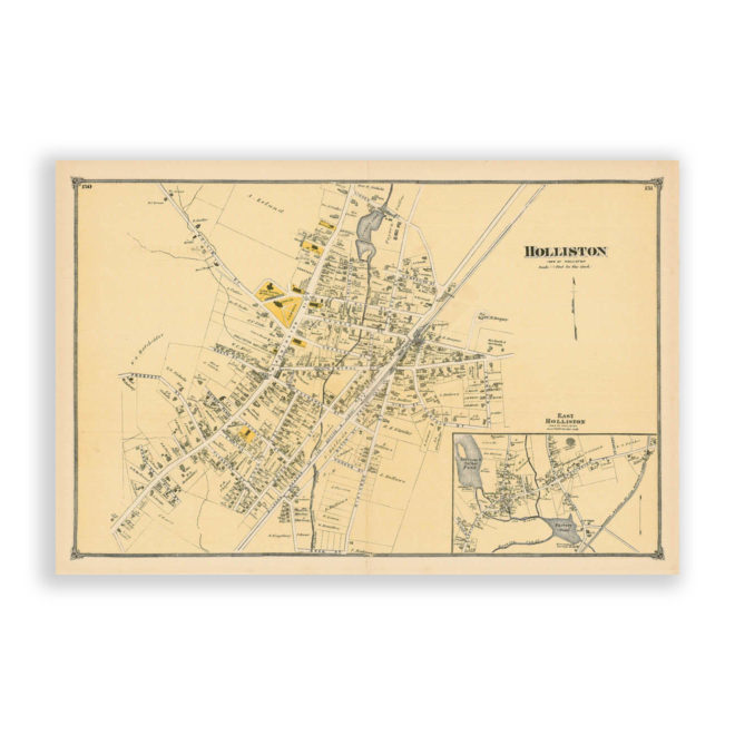 Holliston Village, Massachusetts Antique Map Reproduction