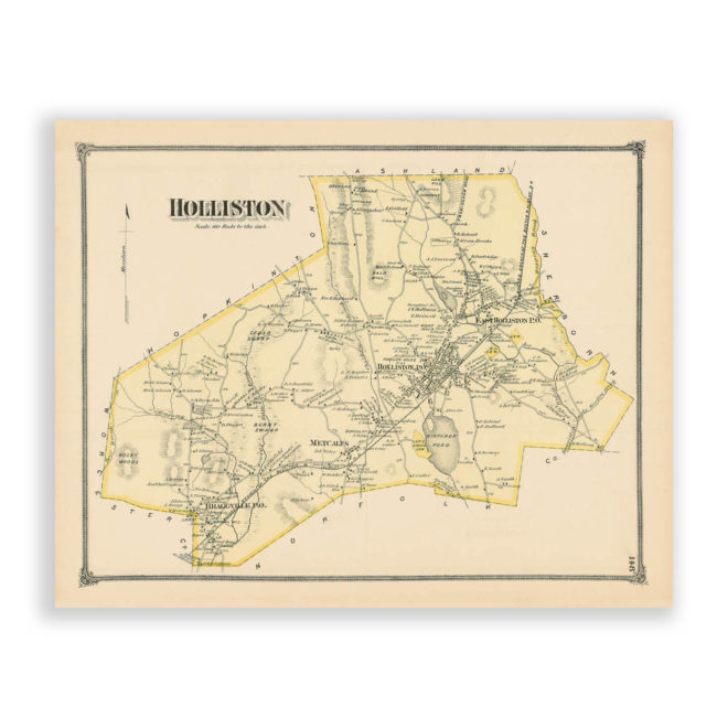 Holliston, Massachusetts Antique Map Reproduction