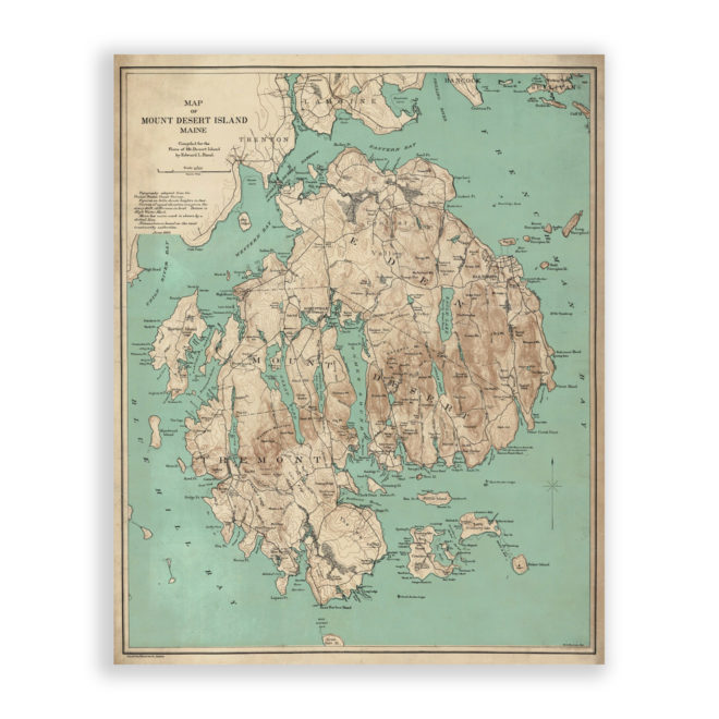 MOUNT DESERT ISLAND, MAINE Antique Map Reproduction