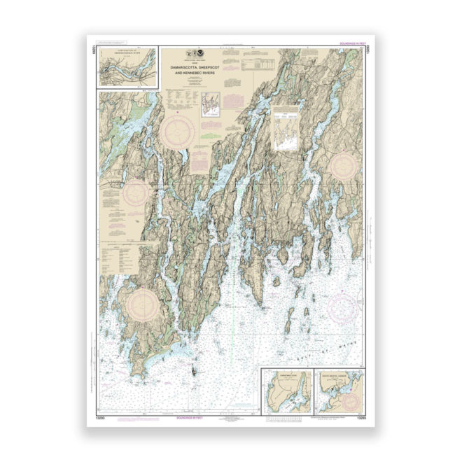 Damariscotta, Seepscott and Kennebec Rivers, Maine Nautical Chart Reproduction