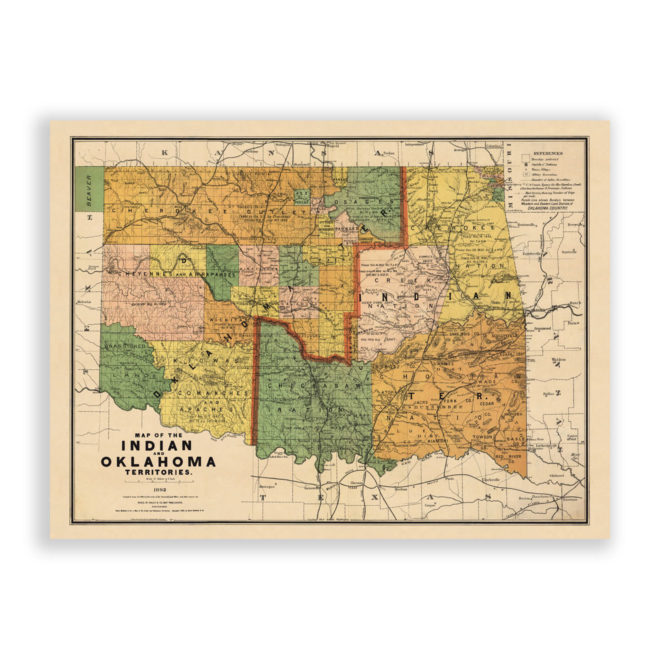 Indian and Oklahoma Terrirtories Antique Map Reproduction