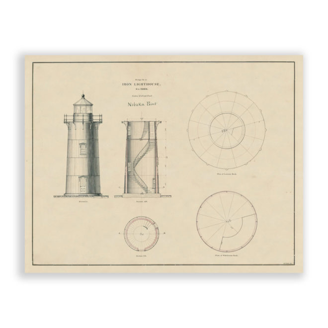 Nobska Point Lighthouse, Cape Cod, Massachusetts Antique Architectural Plan Reproduction