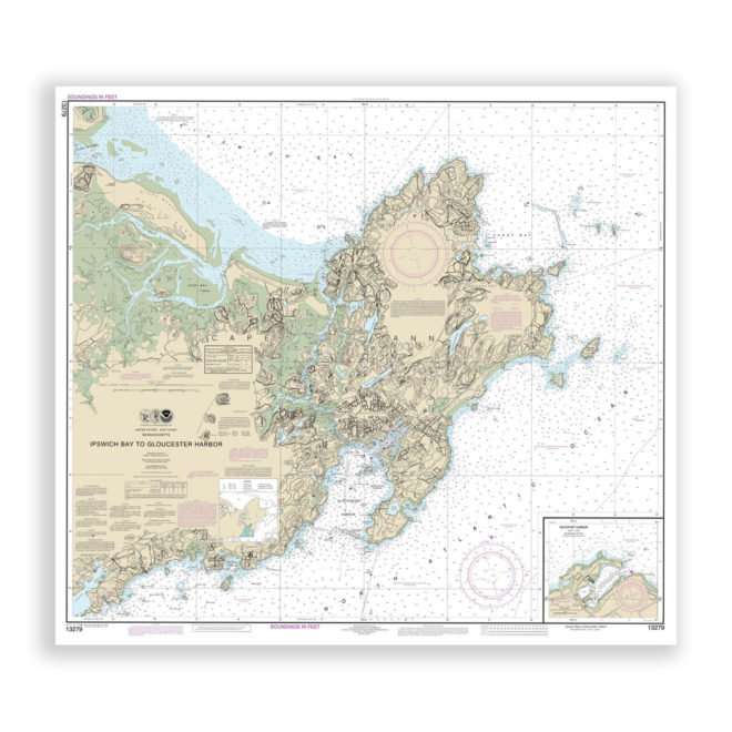 Ipswich Bay to Gloucester Harbor and Rockport Harbor, Massachusetts Nautical Chart Reproduction