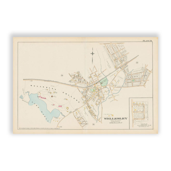 Wellesley College, Massachusett Antique Map Reproduction