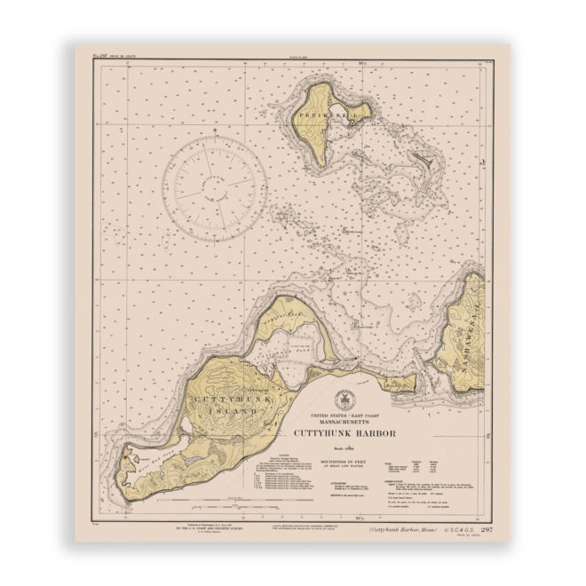 Cuttyhunk Harbor, Massachusetts Antique Nautical Chart Reproduction