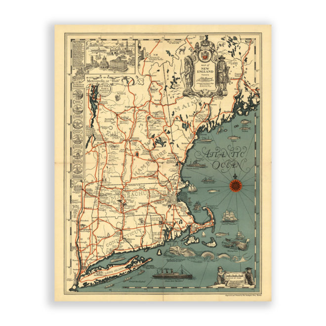 New England Antique Map Reproduction