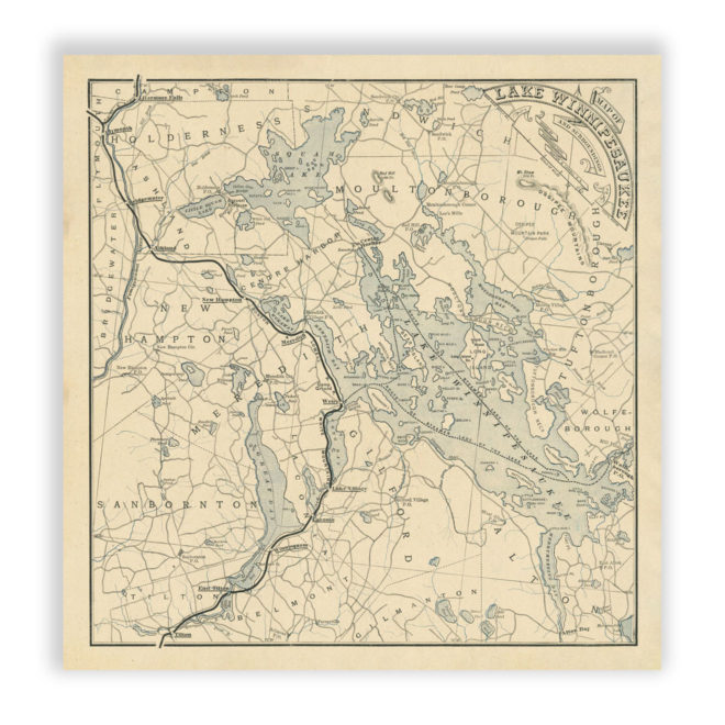 Lake Winnipesaukee, New Hampshire Antique Map Reproduction