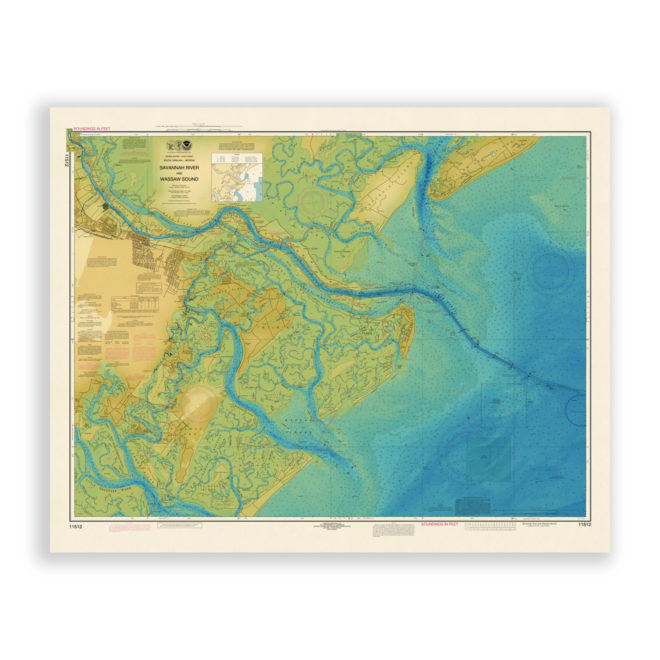 Savannah, Georgia Bathymetry Nautical Chart Reproduction