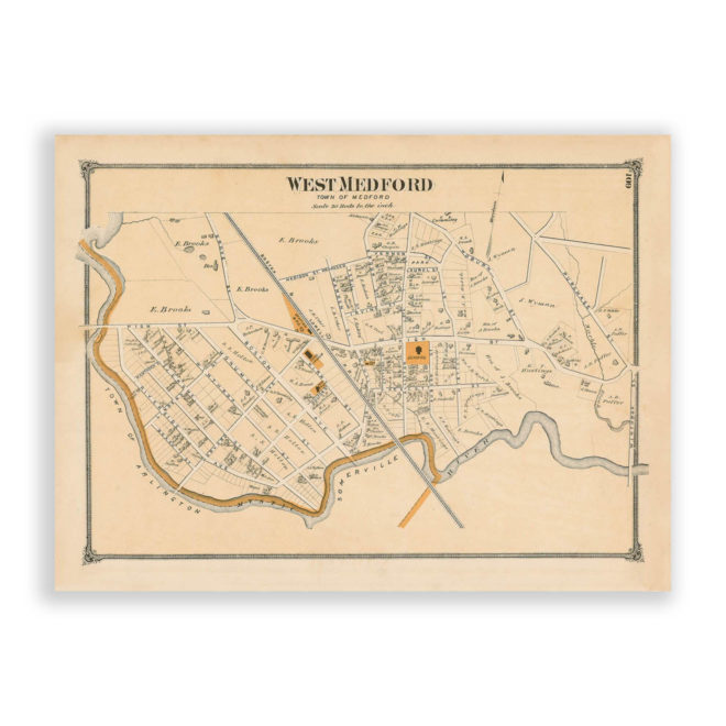 West Medford Village, Massachusetts Antique Map Reproduction