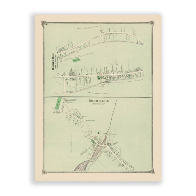 Hayden Row and Woodville - Hopkington, Massachusetts Antique Map Reproduction