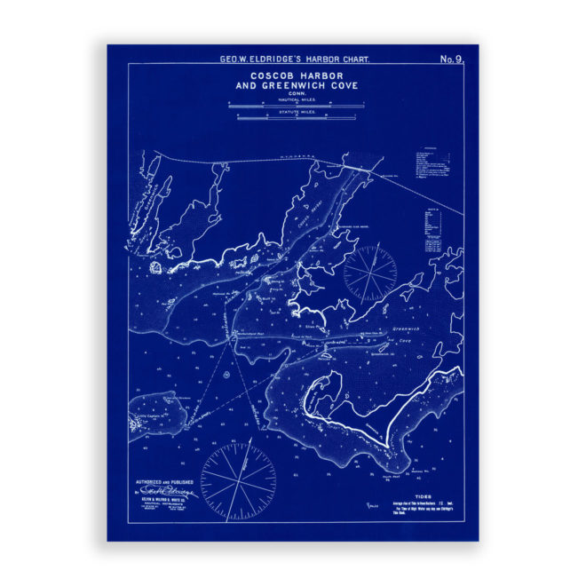 Coscb Harbor and Greenwich Cove, Connecticut Antique Nautical Chart Blueprint Reproductional