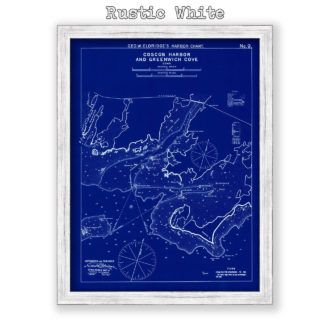 Coscb Harbor and Greenwich Cove, Connecticut Antique Nautical Chart Blueprint Reproductional