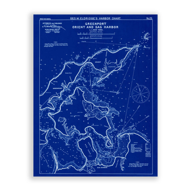 Sag Harbor, Orient and Greenport, New York  Antique Nautical Chart Blueprint Reproductional