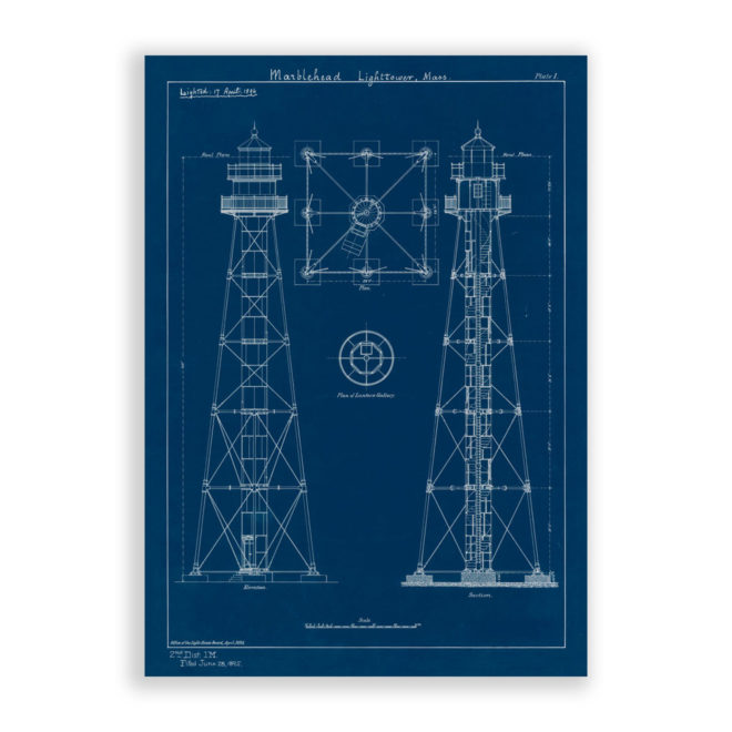 Marblehead Light Tower, Massachusetts Antique Architectural Plan Reproduction