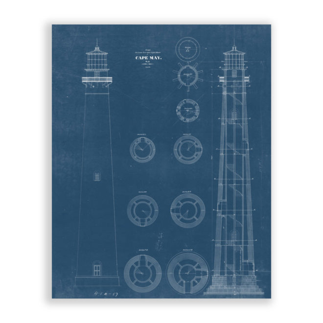 Cape May Lighthouse, New Jersey Antique Architectural Plan Blueprint Reproduction