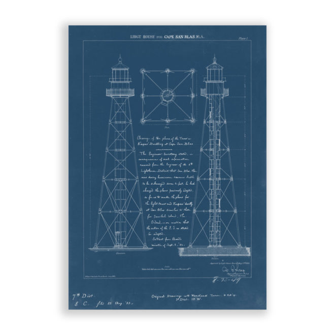 Cape San Blas Lighthouse, Florida Antique Architectural Plan Blueprint Reproduction