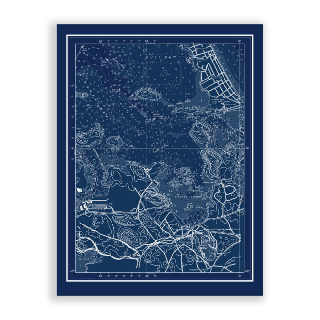 Hingham Harbor, Massachusetts Blueprint Nautical Chart Reproduction