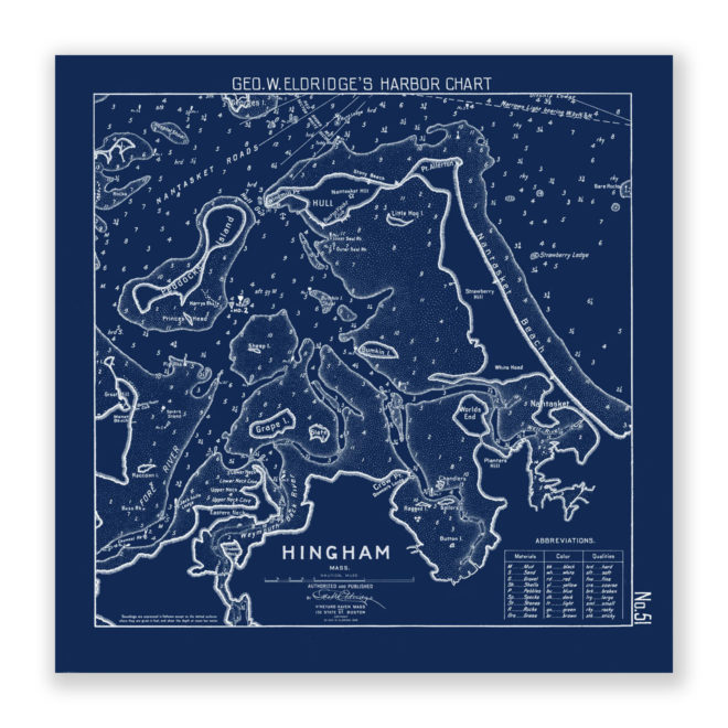 Hingham Harbor, Massachusetts Antique Blueprint Nautical Chart Reproduction