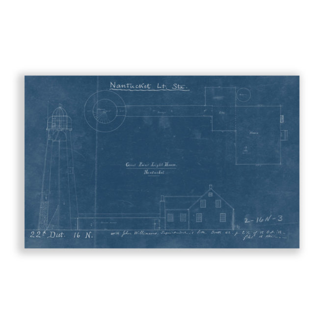 Great Point Lighthouse, Nantucket, Massachusetts Antique Architectural Plan Blueprint Reproduction