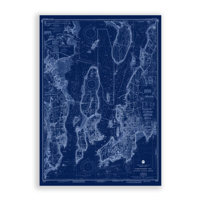 Narragansett Bay and Newport Harbor, Rhode Island Blueprint Nautical Chart Reproduction