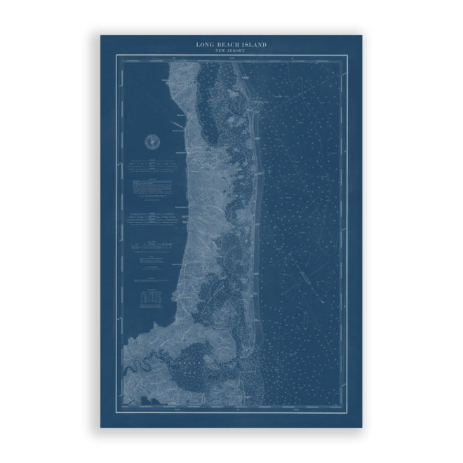 Long Beach Island, New Jersey Antique Blueprint Nautical Chart Reproduction