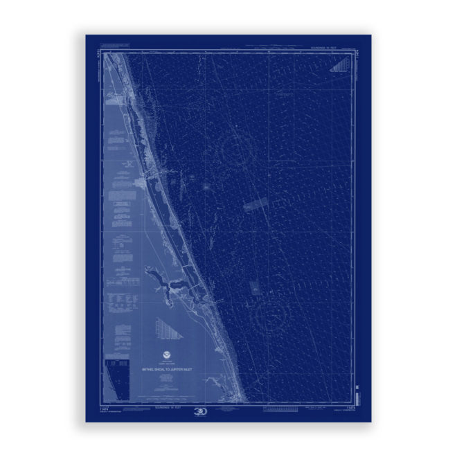 Bethel Shoal to Jupiter Inlet, Florida Blueprint Nautical Chart Reproduction