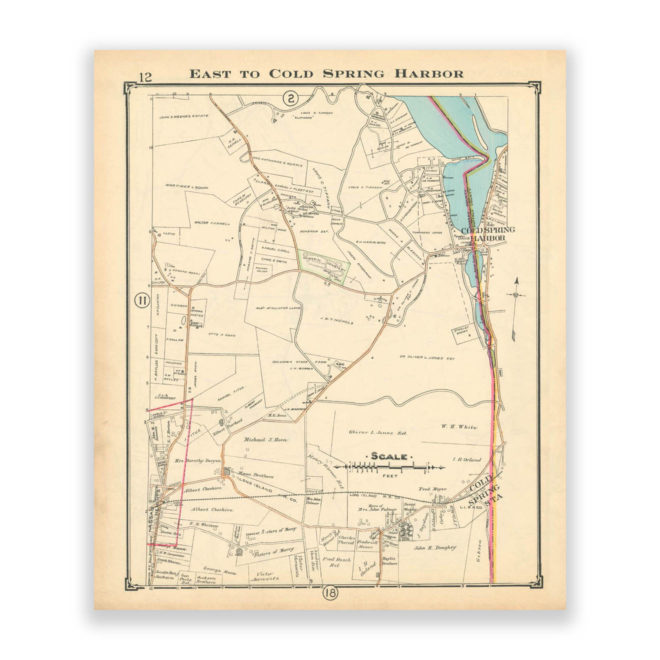 East to Cold Spring Harbor, Nassau County Long Island, Antique Map Reproduction - Plate 12