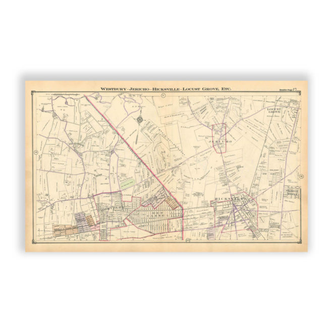 Westbury - Jericho - Hicksville - Locust Grove - Etc., Nassau County Long Island, Antique Map Reproduction - Plate