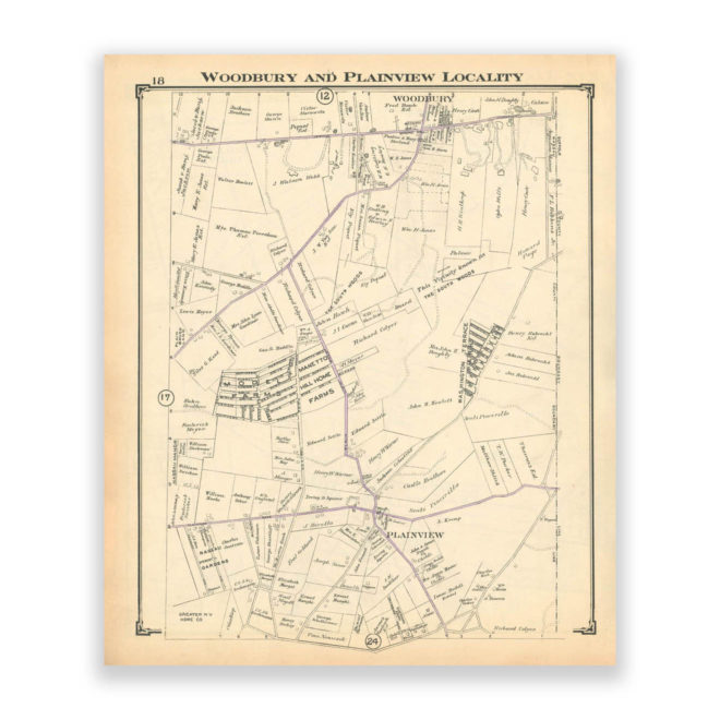 Woodbury and Plainview Locality, Nassau County Long Island, Antique Map Reproduction - Plate 18