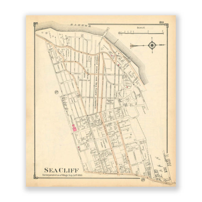 Sea Cliff Beach, Nassau County Long Island, Antique Map Reproduction - Plate 28