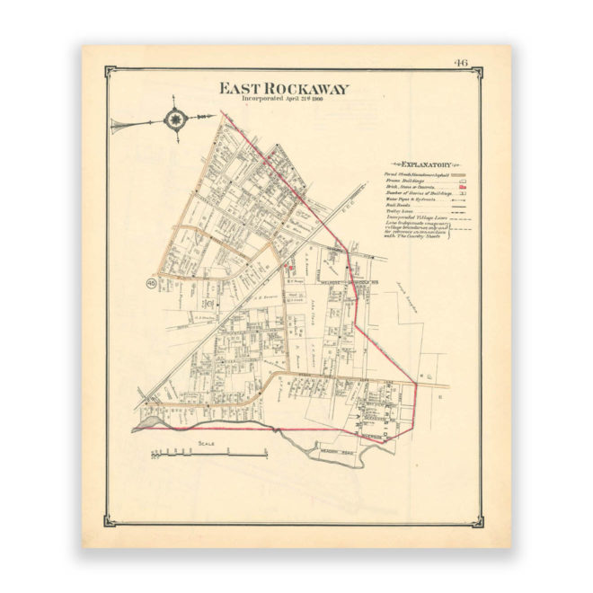 East Rockaway, Nassau County Long Island, Antique Map Reproduction - Plate 46