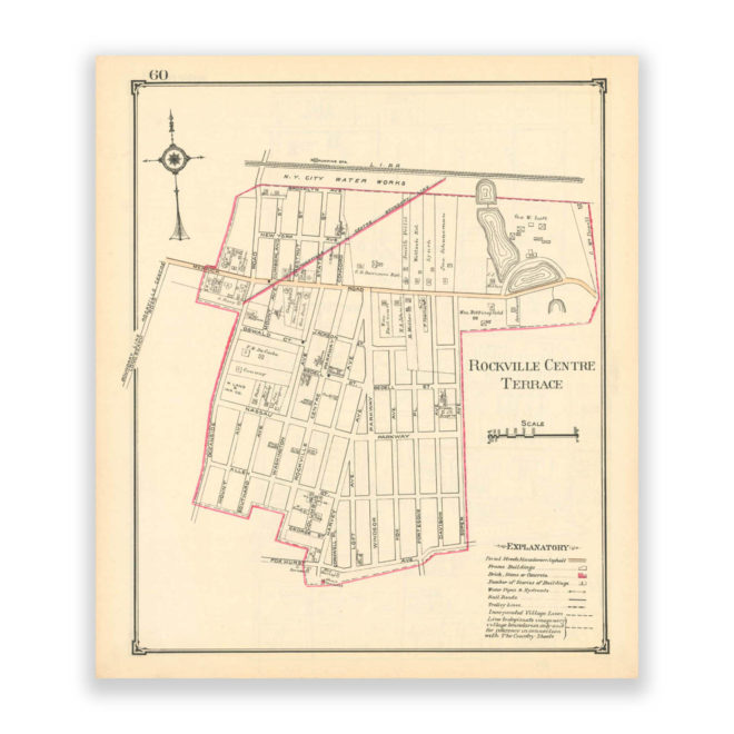 Rockville Centre Terrace, Nassau County Long Island, Antique Map Reproduction - Plate 60