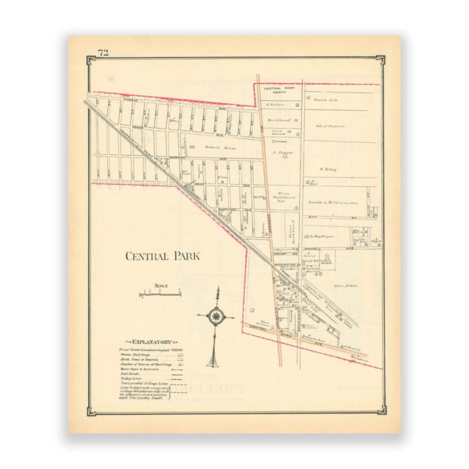 Central Park - Bethpage, Nassau County Long Island, Antique Map Reproduction - Plate 72