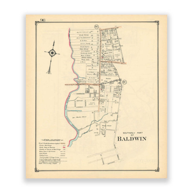 Baldwin - Southerly Part, Nassau County Long Island, Antique Map Reproduction - Plate 96