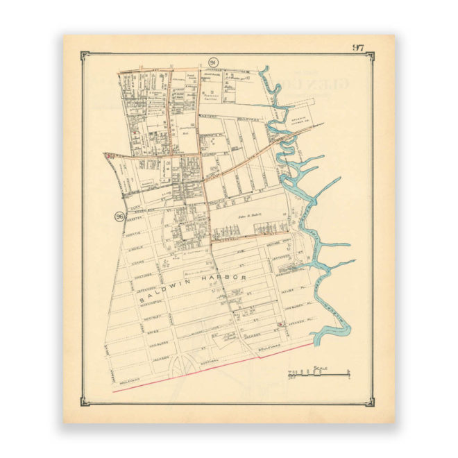 Baldwin Harbor, Nassau County Long Island, Antique Map Reproduction - Plate 97