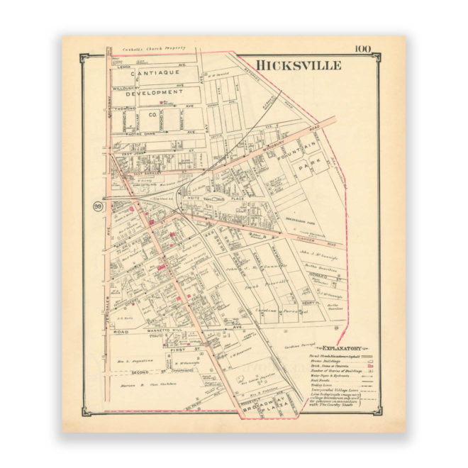 Hicksville, Nassau County Long Island, Antique Map Reproduction - Plate 100