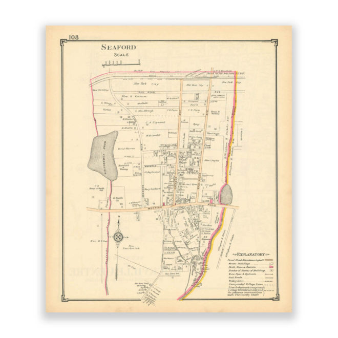 Seaford, Nassau County Long Island, Antique Map Reproduction - Plate 108